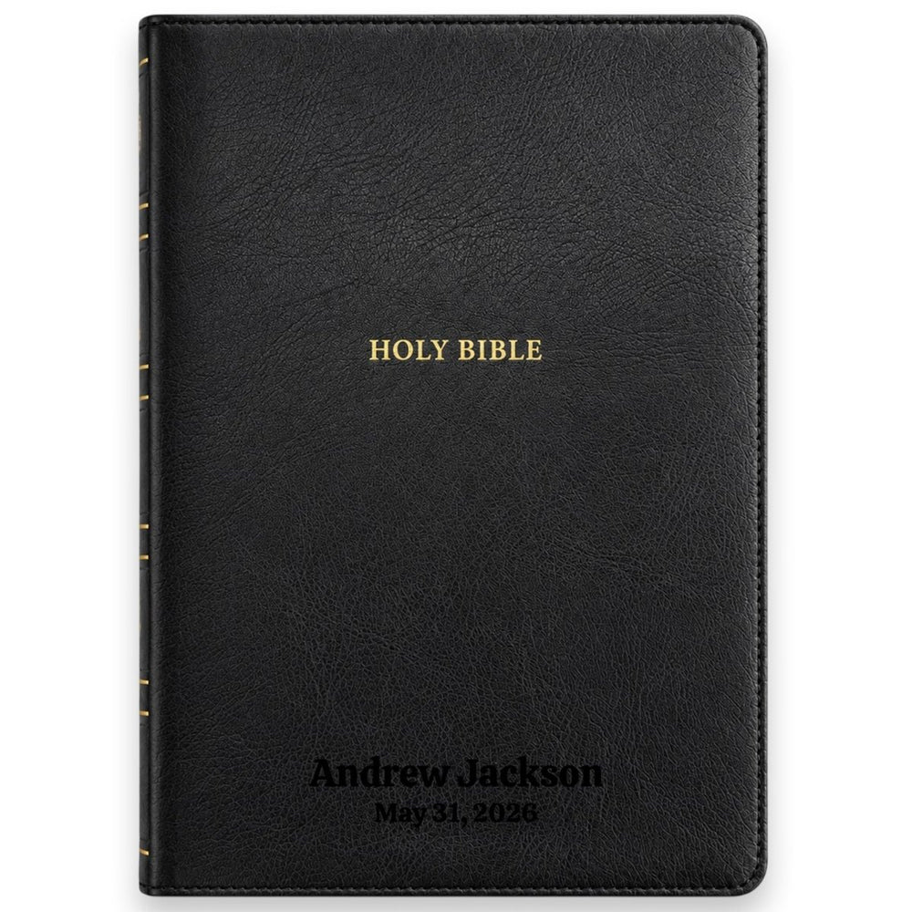 Custom NKJV Large Print Center-Column Reference Bible in Faux Leather Black | Christian Gift for Bible Study