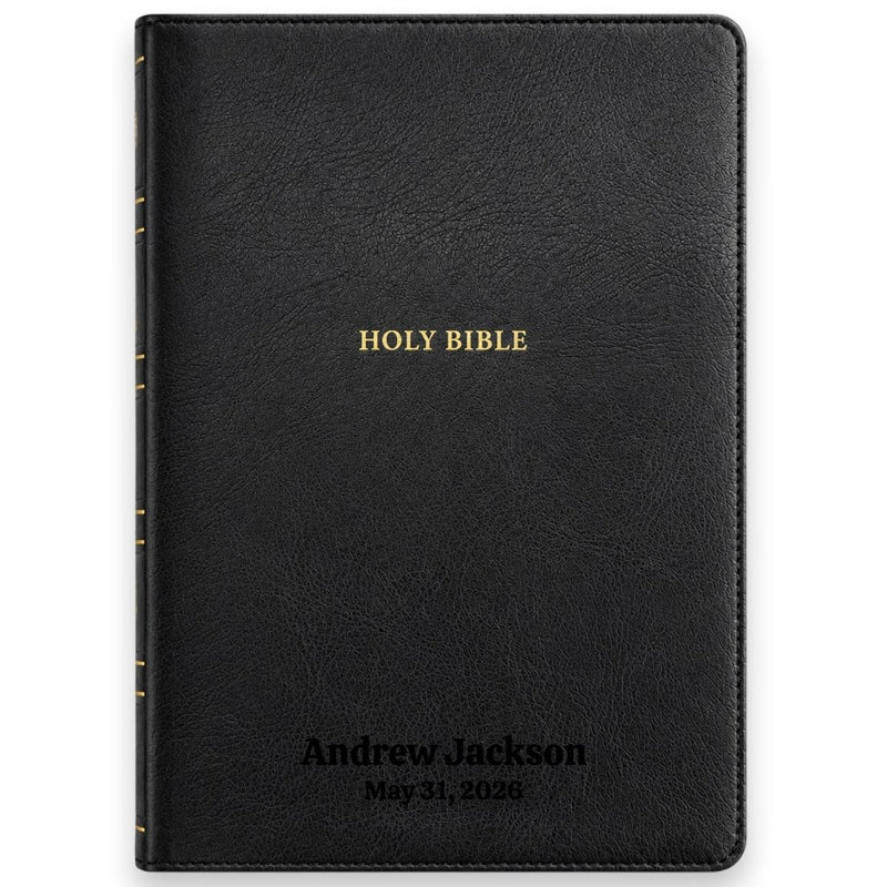Custom NKJV Large Print Center-Column Reference Bible in Faux Leather Black | Christian Gift for Bible Study