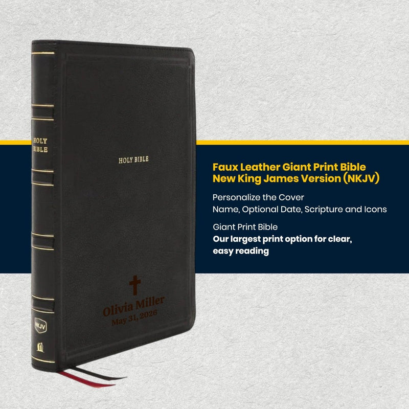 Custom NKJV Giant Print End-of-Verse Reference Bible in Faux Leather Black | Christian Gift for Bible Study