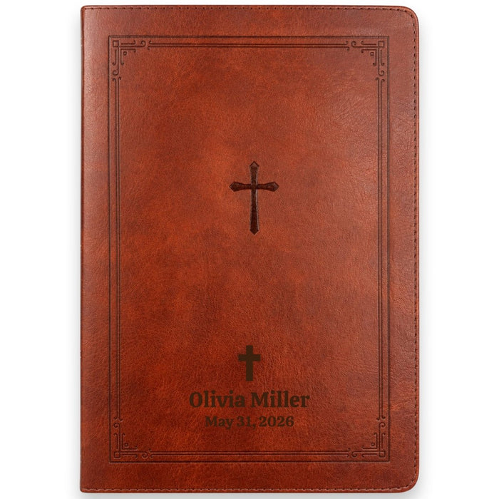 Custom NKJV Giant Print End-of-Verse Reference Bible in Faux Leather Brown | Christian Gift for Bible Study