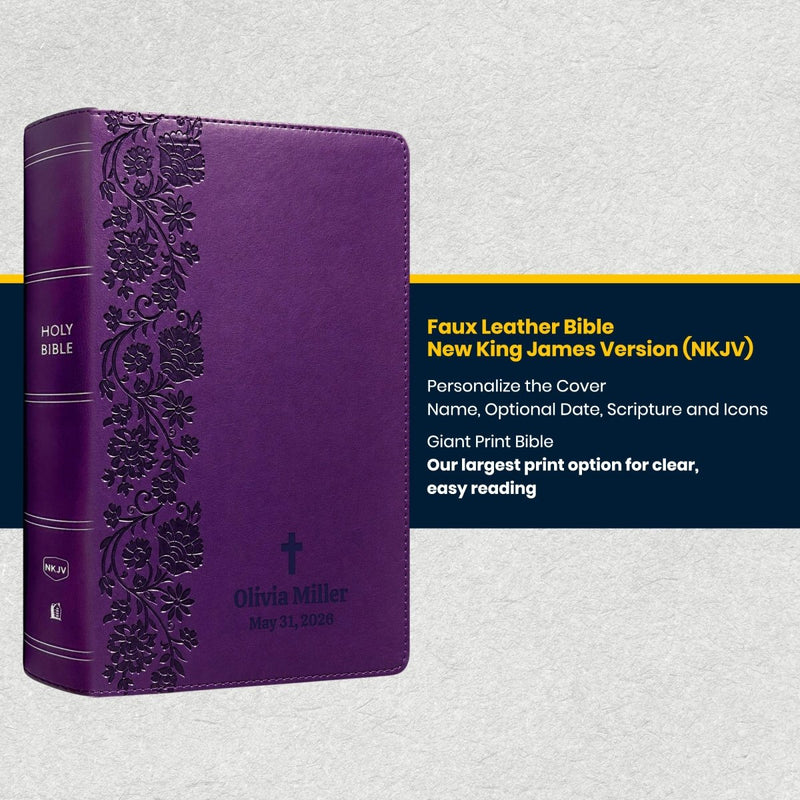 Custom NKJV Giant Print End-of-Verse Reference Bible in Faux Leather Purple | Christian Gift for Bible Study