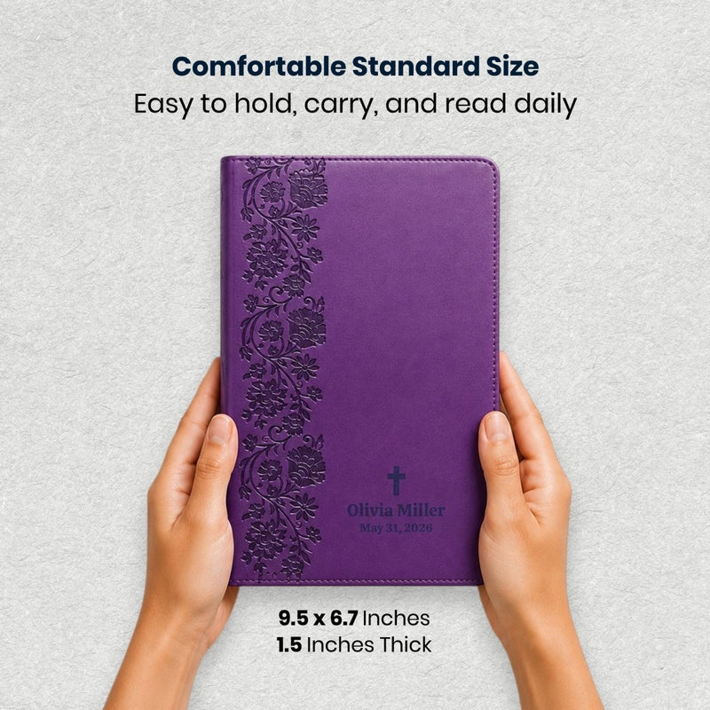 Custom NKJV Giant Print End-of-Verse Reference Bible in Faux Leather Purple | Christian Gift for Bible Study