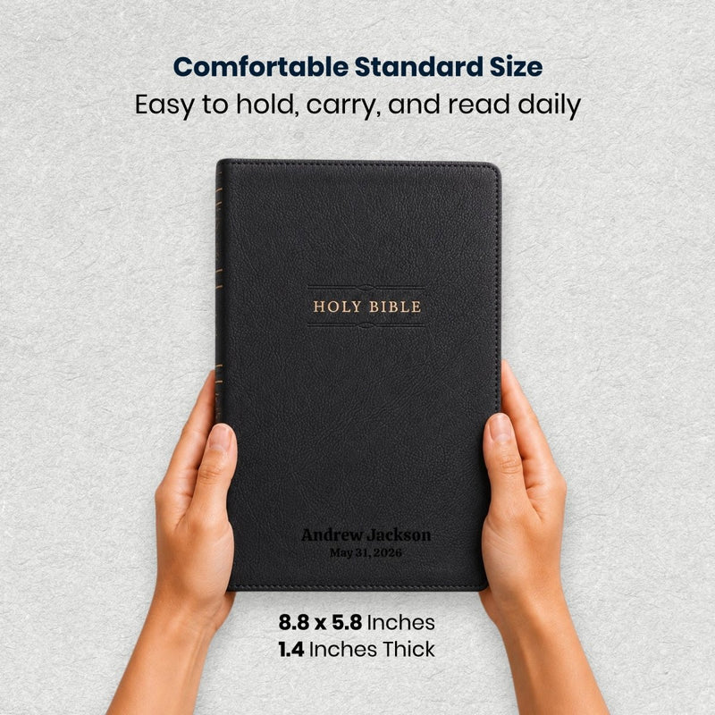 Custom NKJV Large Print Reference Bible in Faux Leather Black with Easy-to-navigate Dictionary-concordance | Christian Gift for Bible Study