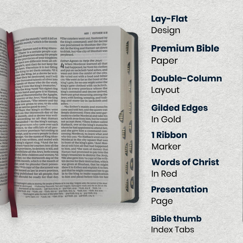 Custom NKJV Large Print Reference Bible in Faux Leather Black with Easy-to-navigate Dictionary-concordance | Christian Gift for Bible Study