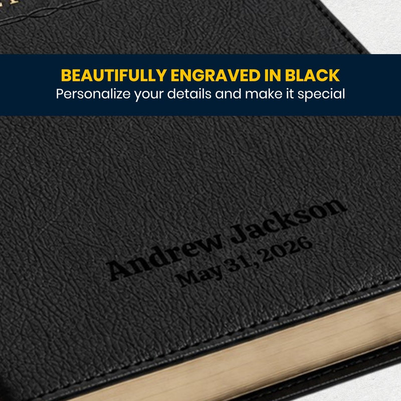 Custom NKJV Large Print Reference Bible in Faux Leather Black with Easy-to-navigate Dictionary-concordance | Christian Gift for Bible Study