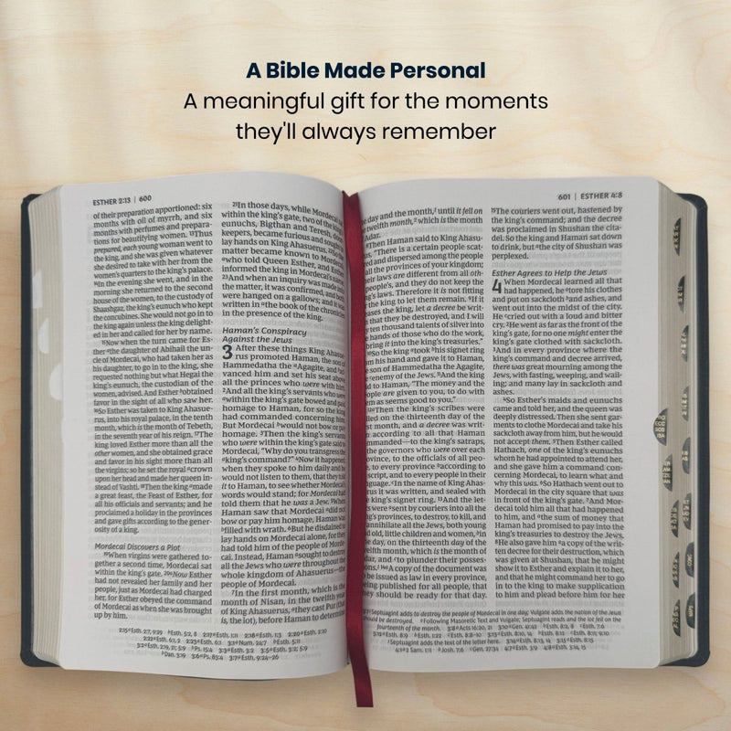 Custom NKJV Large Print Reference Bible in Faux Leather Black with Easy-to-navigate Dictionary-concordance | Christian Gift for Bible Study