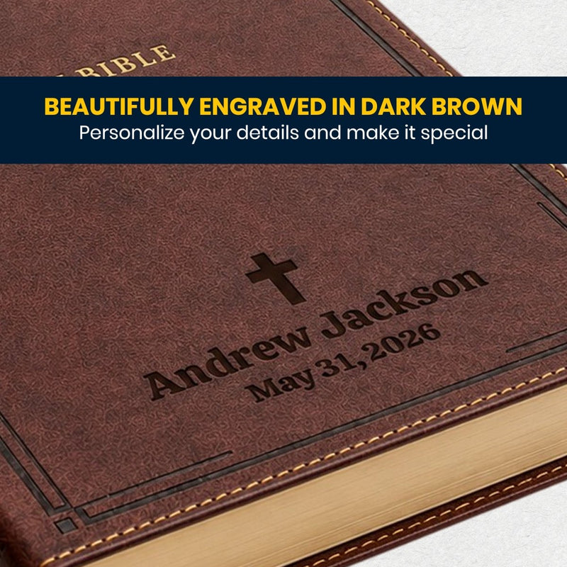 Custom NKJV Large Print Reference Bible in Faux Leather Brown with Center-column References for Study | Christian Gift for Bible Study