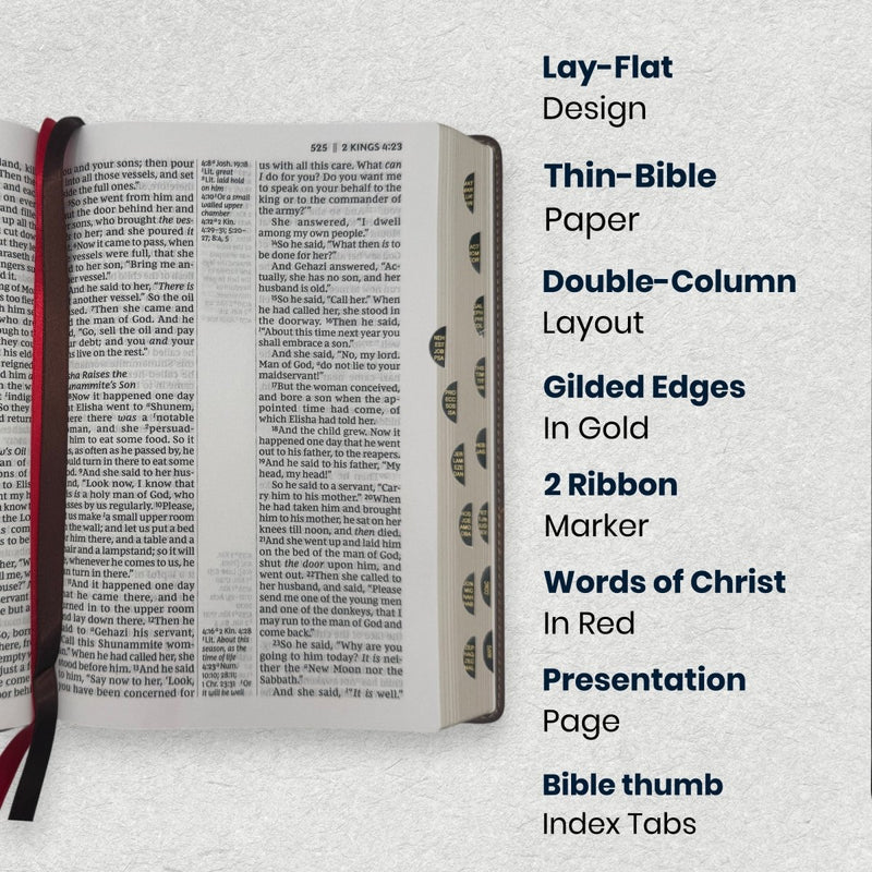 Custom NKJV Large Print Reference Bible in Faux Leather Brown with Center-column References for Study | Christian Gift for Bible Study