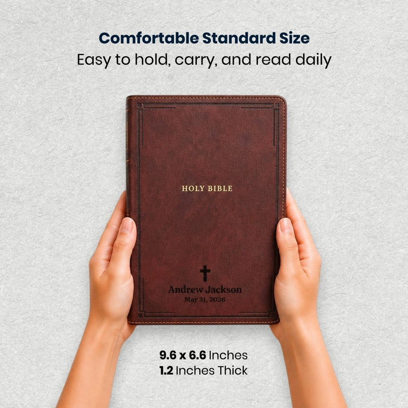 Custom NKJV Large Print Reference Bible in Faux Leather Brown with Center-column References for Study | Christian Gift for Bible Study
