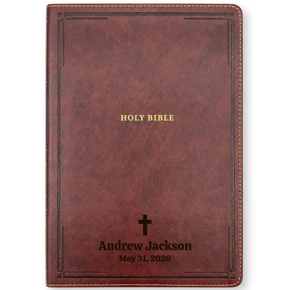 Custom NKJV Large Print Reference Bible in Faux Leather Brown with Center-column References for Study | Christian Gift for Bible Study