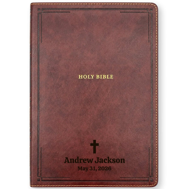 Custom NKJV Large Print Reference Bible in Faux Leather Brown with Center-column References for Study | Christian Gift for Bible Study