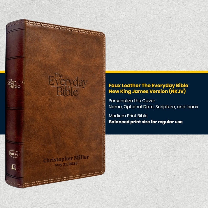 Custom Personalized Church Bible NKJV The Everyday Bible Medium Print | Brown - Shepherds Shelf