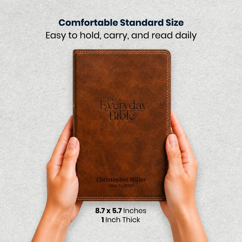 Custom NKJV Medium Print The Everyday Bible in Faux Leather Brown | Christian Gift for Everyday Faith