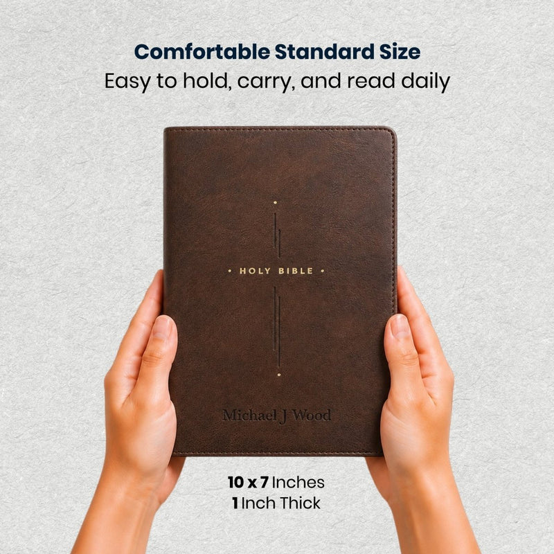 Custom NLT Large Print Center-Column Reference Bible in Faux Leather Brown | Christian Gift for Bible Study