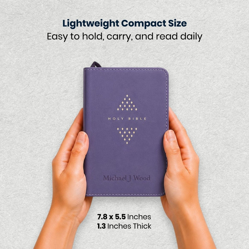 Custom NLT Large Print Zipper Bible in Faux Leather Purple with Large Easy-to-read 10-point Font | Christian Gift for On-the-Go Reading