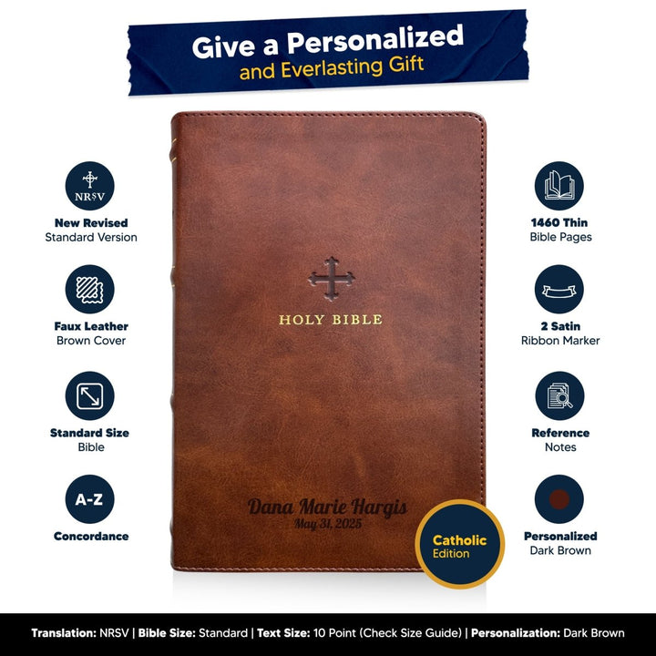 Custom Personalized Church Bible NRSV Catholic Bible Large Print | Brown - Shepherds Shelf