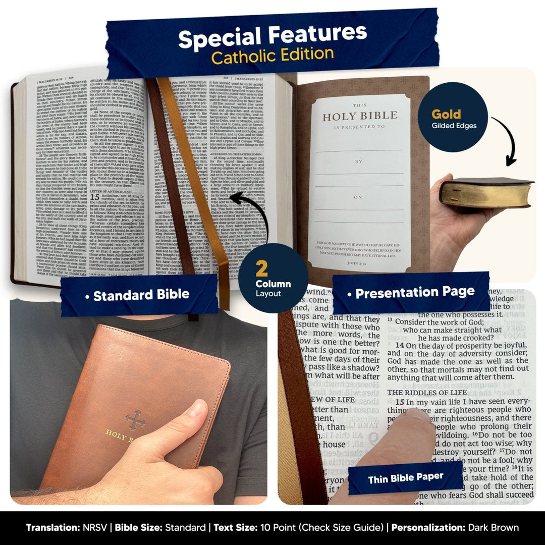 Custom Personalized Church Bible NRSV Catholic Bible Large Print | Brown - Shepherds Shelf