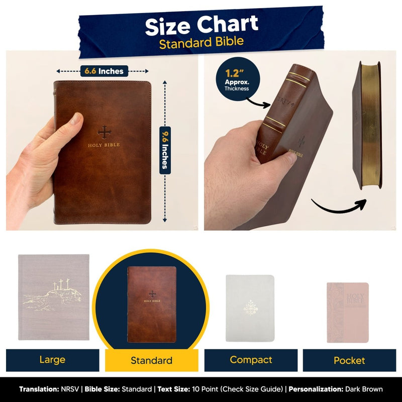 Custom NRSV Large Print Catholic Bible in Faux Leather Brown with Smyth-sewn Binding Lies Flat | Christian Gift for Baptism