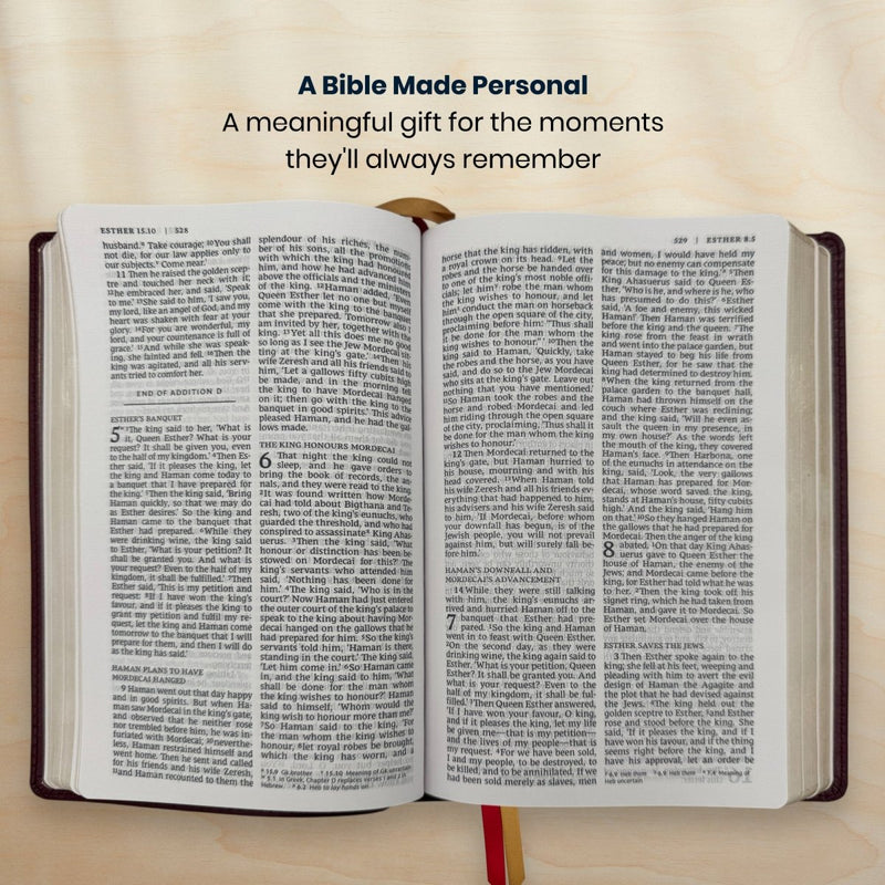 Custom NRSV Medium Print Catholic Bible in Faux Leather Burgundy with Smyth-sewn Binding Lies Flat | Christian Gift for Everyday Faith