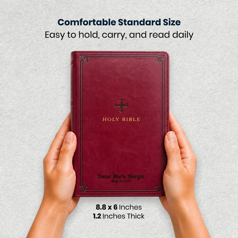 Custom NRSV Medium Print Catholic Bible in Faux Leather Burgundy with Smyth-sewn Binding Lies Flat | Christian Gift for Everyday Faith