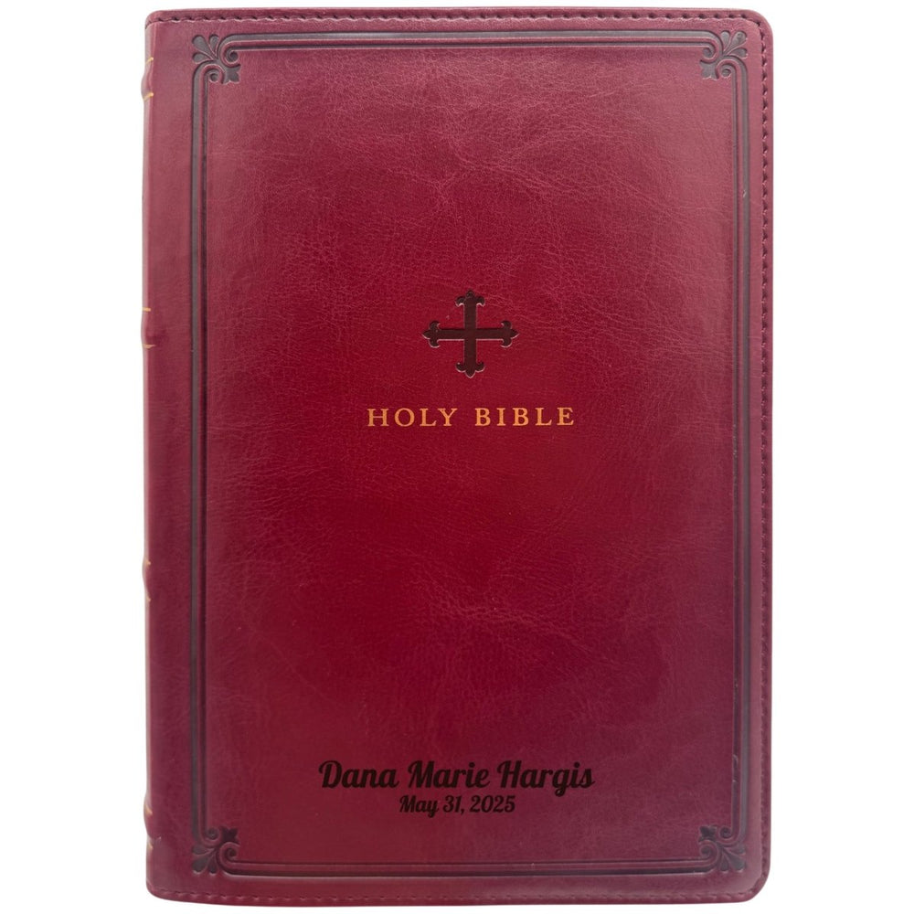 Custom NRSV Medium Print Catholic Bible in Faux Leather Burgundy with Smyth-sewn Binding Lies Flat | Christian Gift for Everyday Faith