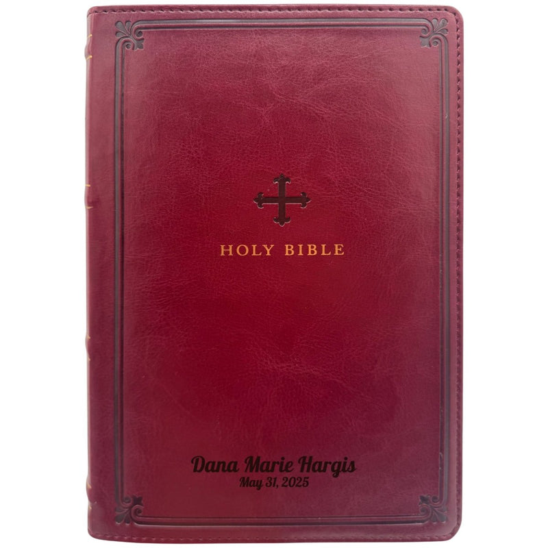 Custom NRSV Medium Print Catholic Bible in Faux Leather Burgundy with Smyth-sewn Binding Lies Flat | Christian Gift for Everyday Faith