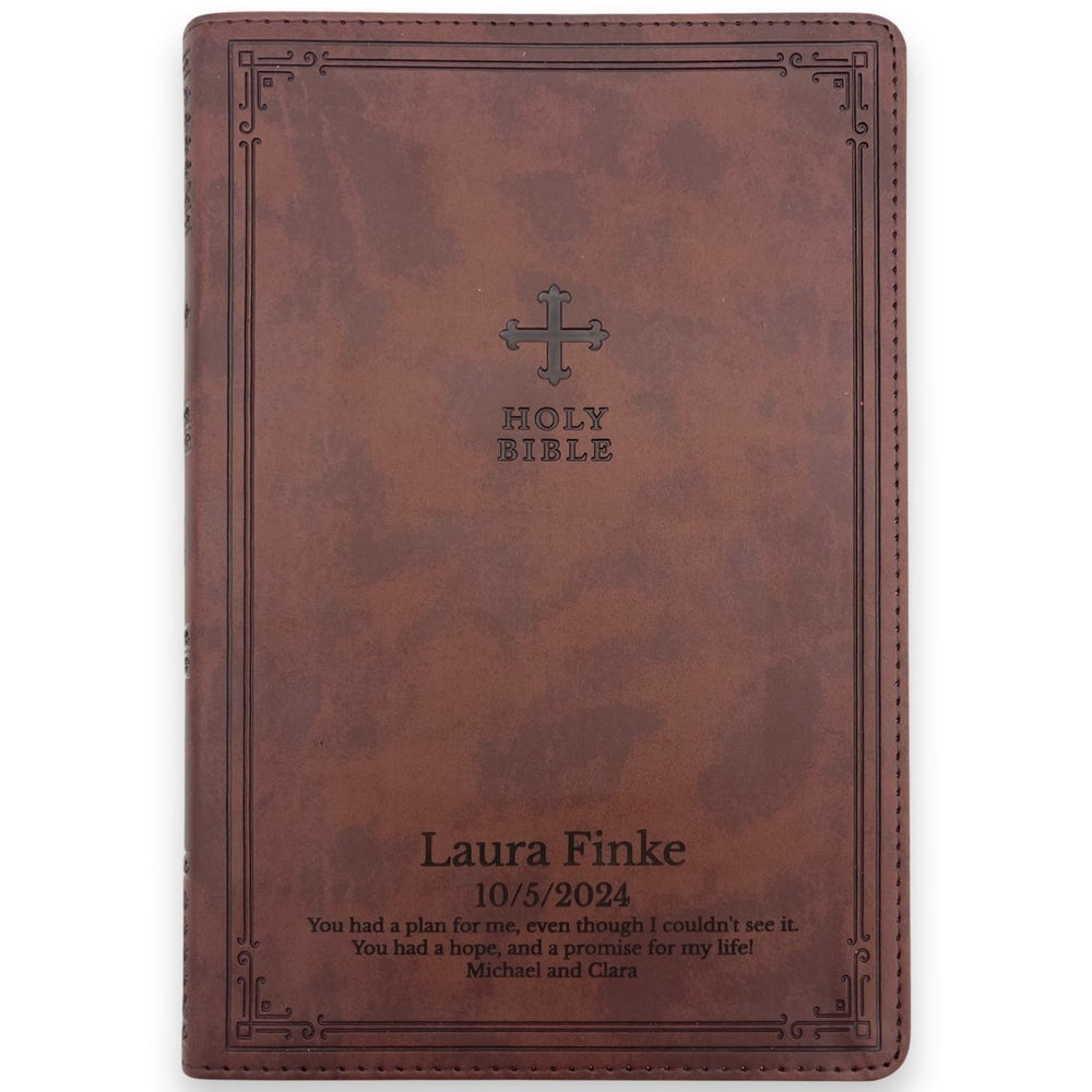 Custom NRSV Medium Print Gift Edition Bible in Faux Leather Brown | Christian Gift for Baptism