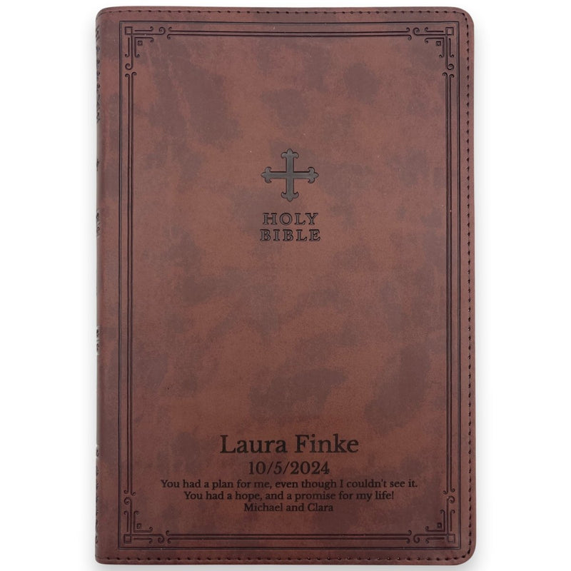 Custom NRSV Medium Print Gift Edition Bible in Faux Leather Brown | Christian Gift for Baptism