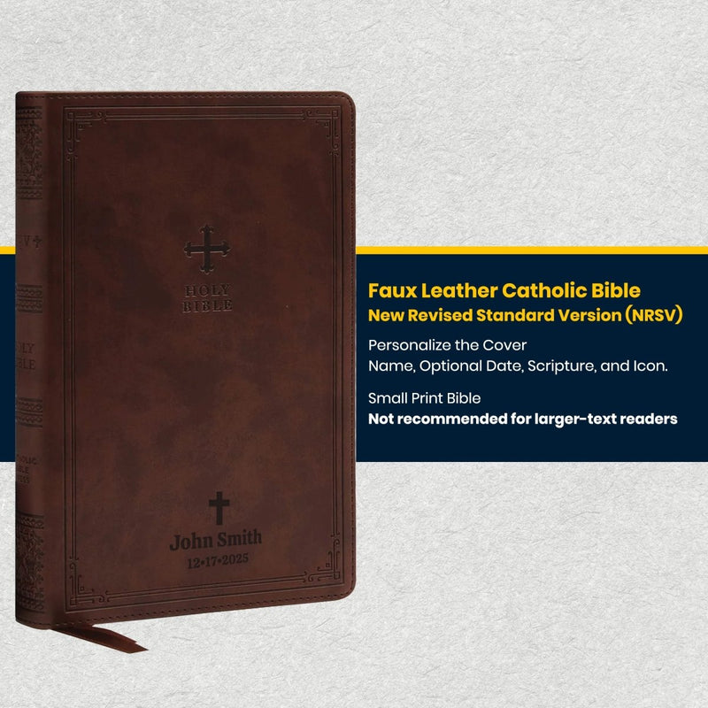 Custom NRSV Medium Print Gift Edition Bible in Faux Leather Brown | Christian Gift for Baptism