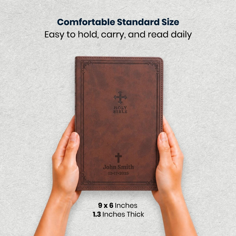 Custom NRSV Medium Print Gift Edition Bible in Faux Leather Brown | Christian Gift for Baptism