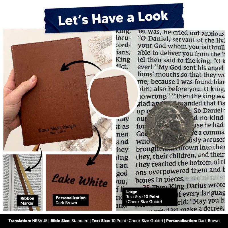 Custom NRSVUE Large Print Bible with Apocrypha in Faux Leather Brown | Christian Gift for Everyday Faith