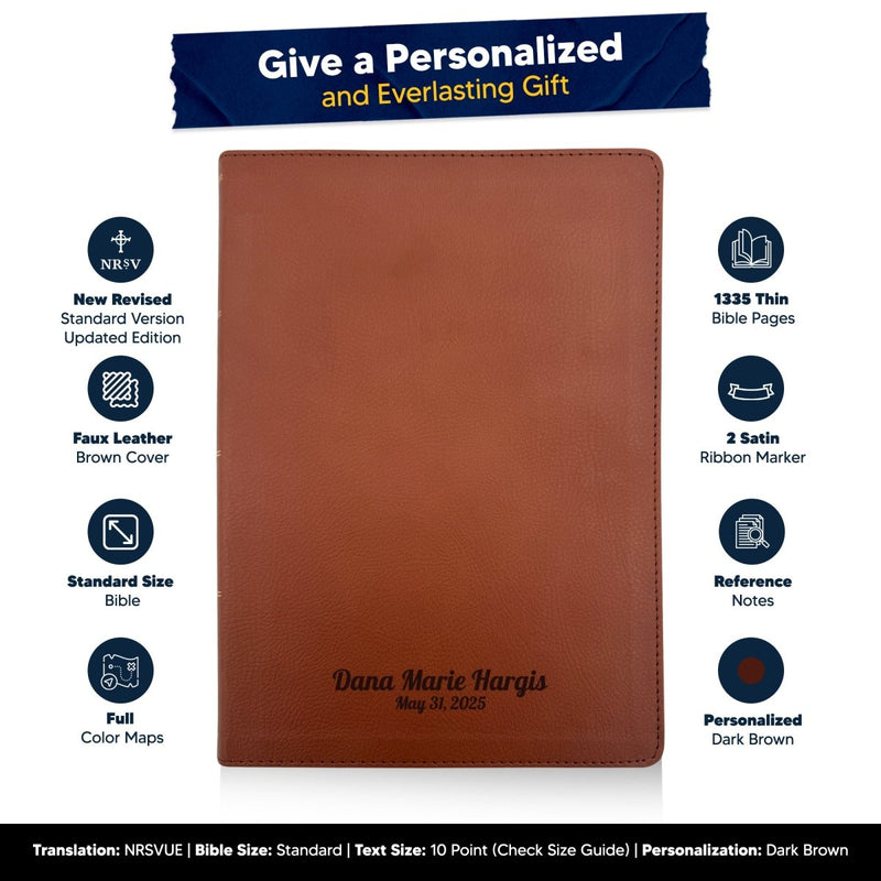 Custom NRSVUE Large Print Bible with Apocrypha in Faux Leather Brown | Christian Gift for Everyday Faith