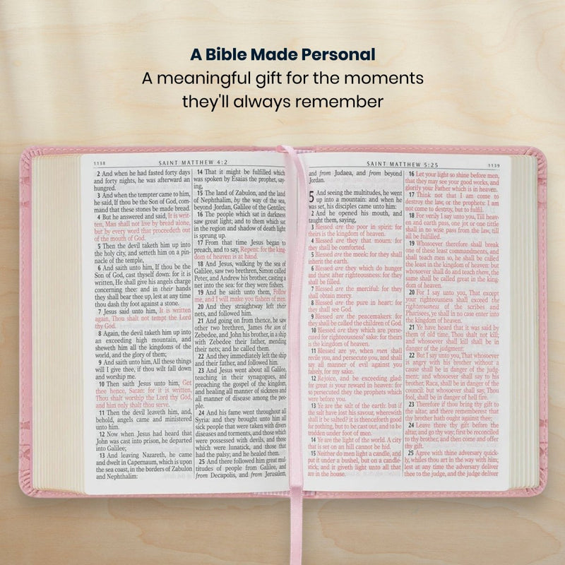 Custom KJV Large Print Bible in Faux Leather Pink Crown of Thorns with Gold-foiled Spine Gilt-edged Pages | Christian Gift for Mother's Day
