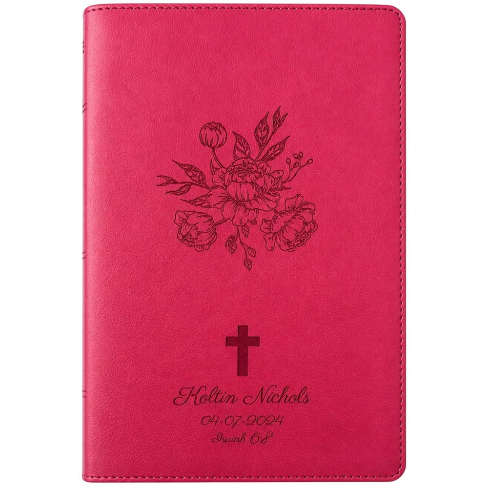 Custom RVR60 Medium Print Busy Mom's Bible in Faux Leather Pink with 52 One-minute Devotional Readings | Christian Gift for Moms