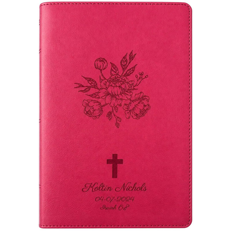 Custom RVR60 Medium Print Busy Mom's Bible in Faux Leather Pink with 52 One-minute Devotional Readings | Christian Gift for Moms