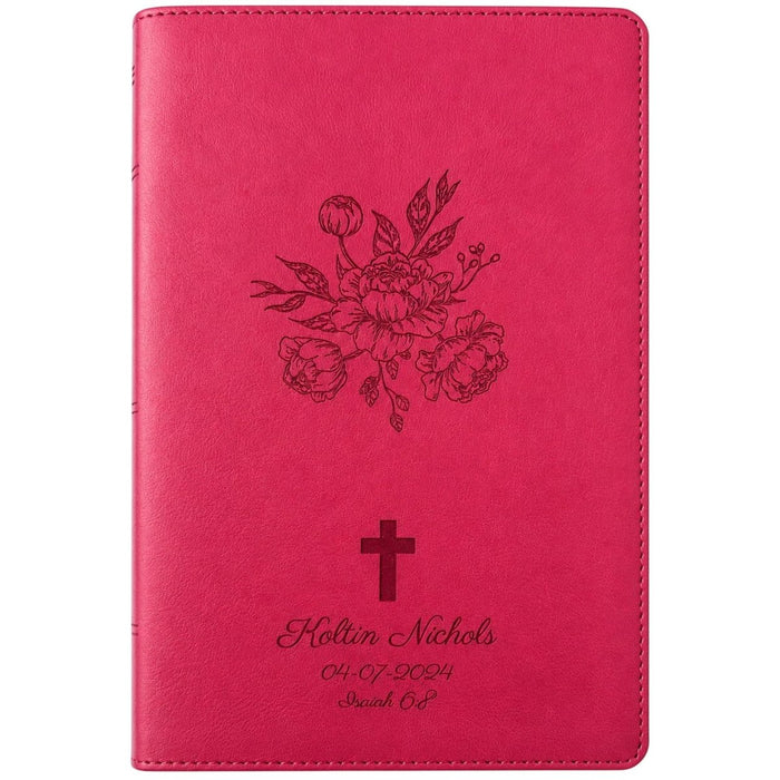 Custom RVR60 Medium Print Busy Mom's Bible in Faux Leather Pink with 52 One-minute Devotional Readings | Christian Gift for Moms