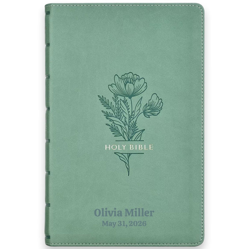 Custom KJV Giant Print Bible in Faux Leather Teal Floral with Concordance and Cross-referencing | Christian Gift for Everyday Faith