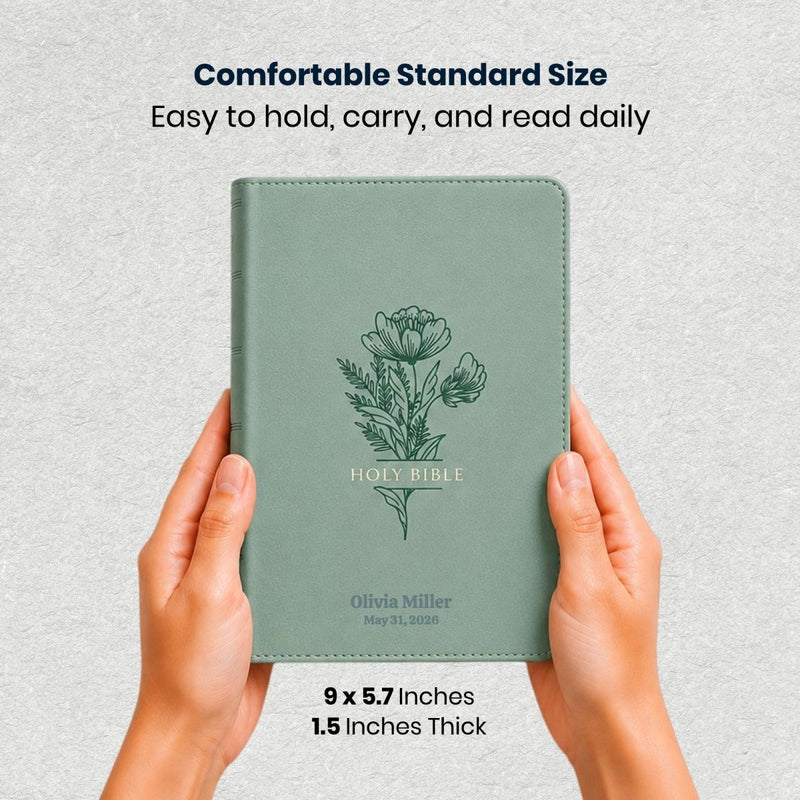 Custom KJV Giant Print Bible in Faux Leather Teal Floral with Concordance and Cross-referencing | Christian Gift for Everyday Faith
