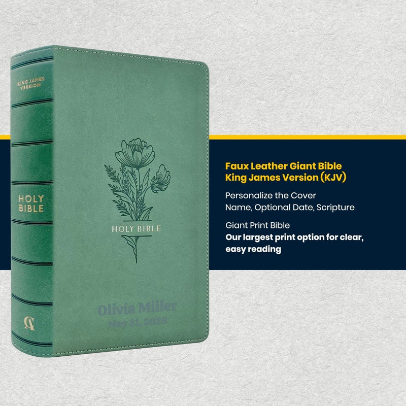 Custom KJV Giant Print Bible in Faux Leather Teal Floral with Concordance and Cross-referencing | Christian Gift for Everyday Faith