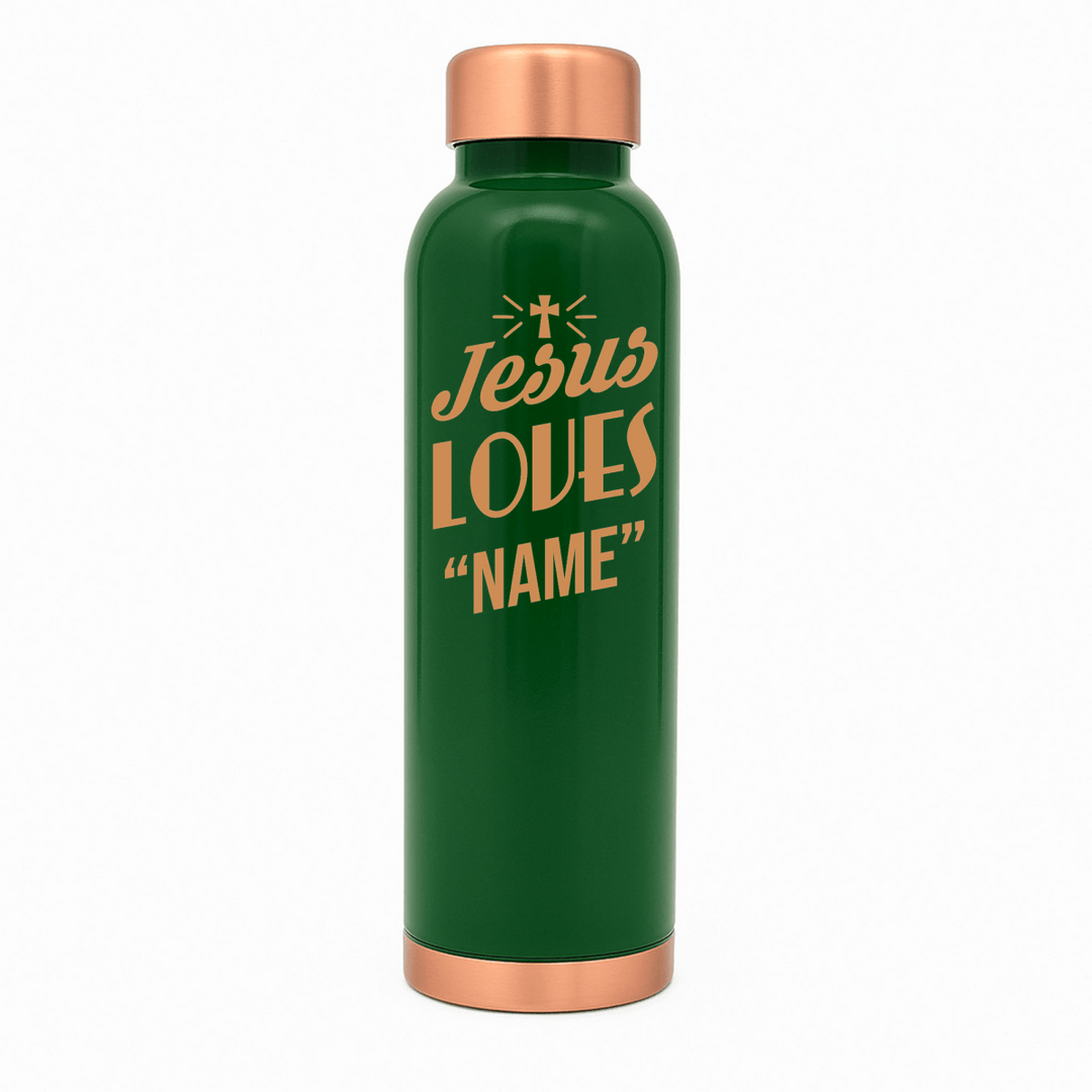 Custom Personalized Copper Water Bottle with Jesus Loves Your Name Cross Design | Pure Copper | 33 Oz - Shepherds Shelf
