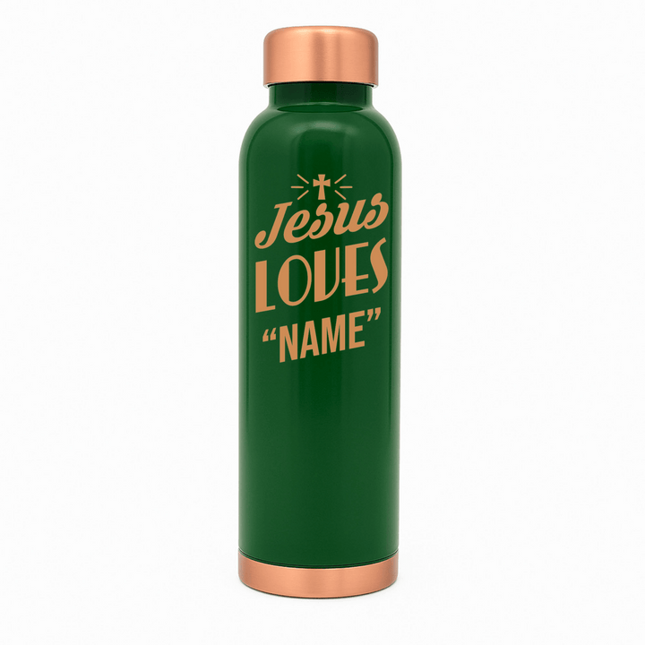 Custom Personalized Copper Water Bottle with Jesus Loves Your Name Cross Design | Pure Copper | 33 Oz - Shepherds Shelf