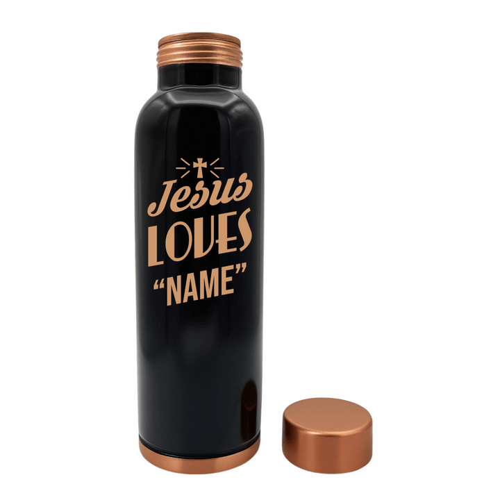 Custom Personalized Copper Water Bottle with Jesus Loves Your Name Cross Design | Pure Copper | 33 Oz - Shepherds Shelf