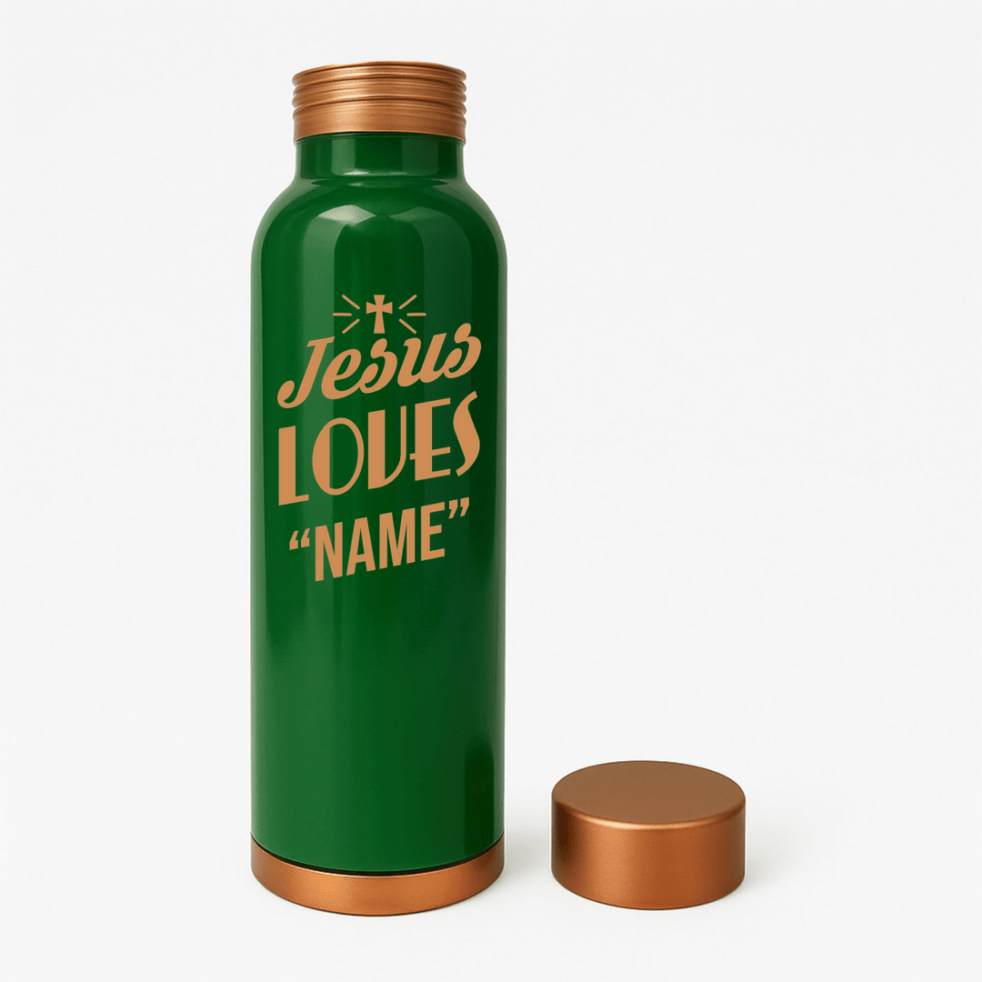 Custom Personalized Copper Water Bottle with Jesus Loves Your Name Cross Design | Pure Copper | 33 Oz - Shepherds Shelf