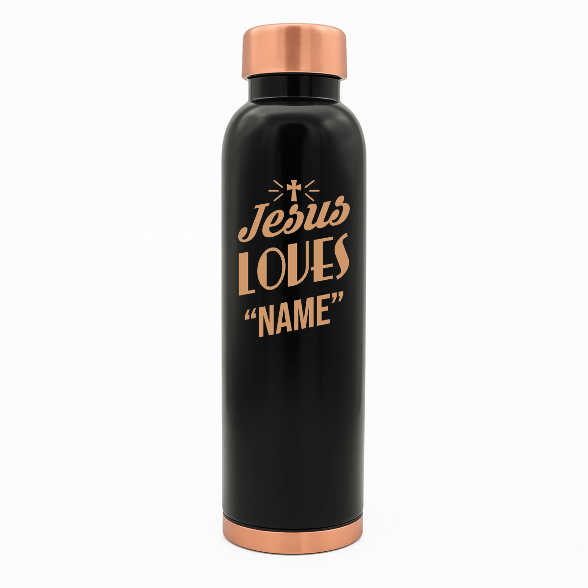 Custom Personalized Copper Water Bottle with Jesus Loves Your Name Cross Design | Pure Copper | 33 Oz - Shepherds Shelf