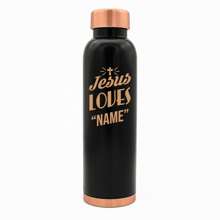 Custom Personalized Copper Water Bottle with Jesus Loves Your Name Cross Design | Pure Copper | 33 Oz