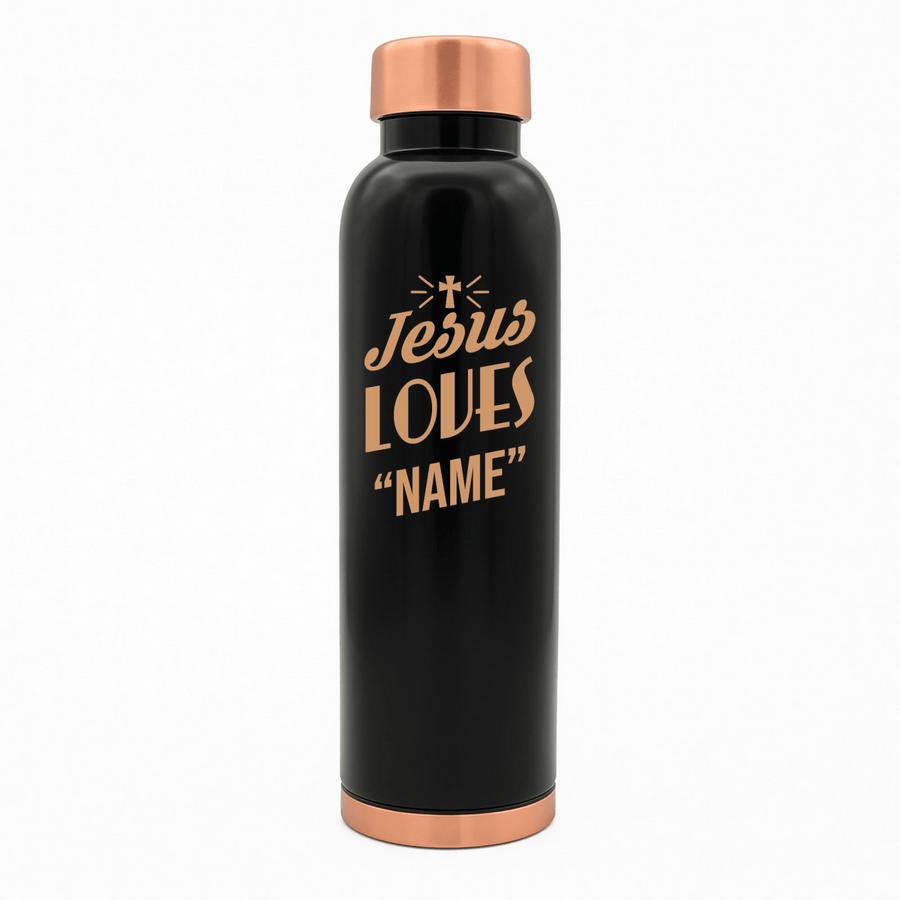 Custom Personalized Copper Water Bottle with Jesus Loves Your Name Cross Design | Pure Copper | 33 Oz - Shepherds Shelf