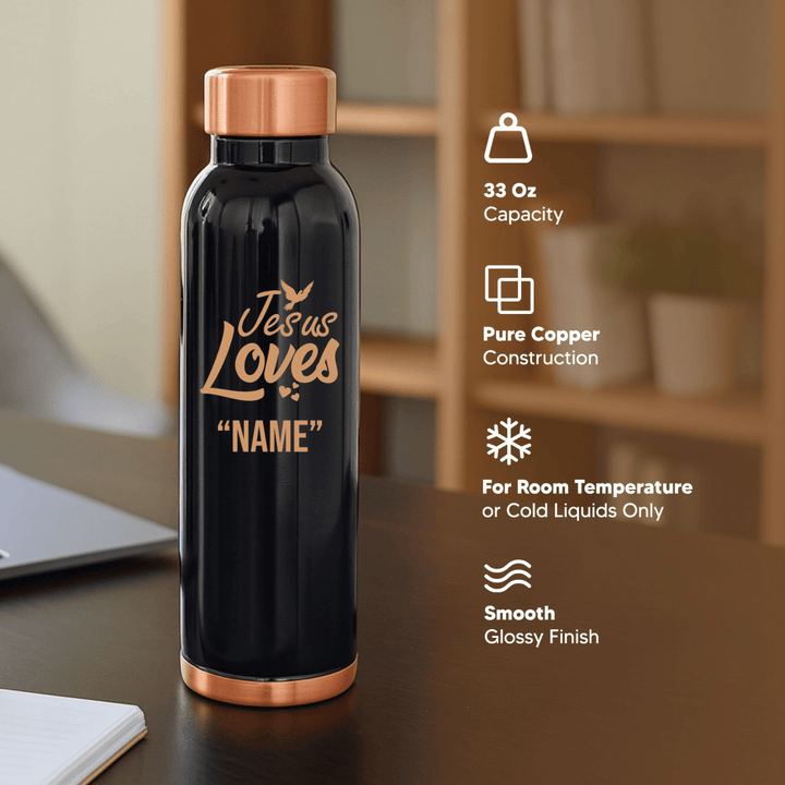 Custom Personalized Copper Water Bottle with Jesus Loves Your Name Dove Design | Pure Copper | 33 Oz - Shepherds Shelf