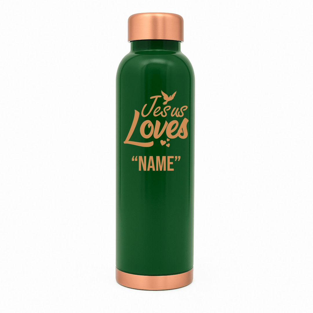 Custom Personalized Copper Water Bottle with Jesus Loves Your Name Dove Design | Pure Copper | 33 Oz - Shepherds Shelf