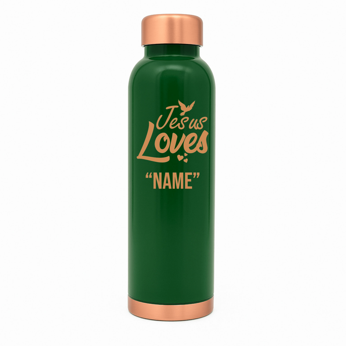 Custom Personalized Copper Water Bottle with Jesus Loves Your Name Dove Design | Pure Copper | 33 Oz - Shepherds Shelf