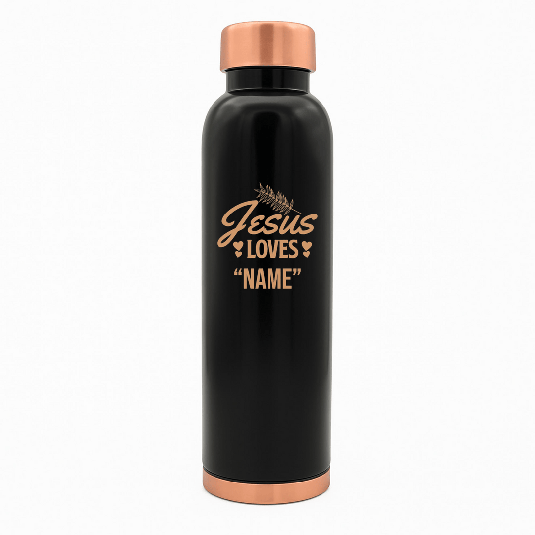 Custom Personalized Copper Water Bottle with Jesus Loves Your Name Foliage Design | Pure Copper | 33 Oz - Shepherds Shelf